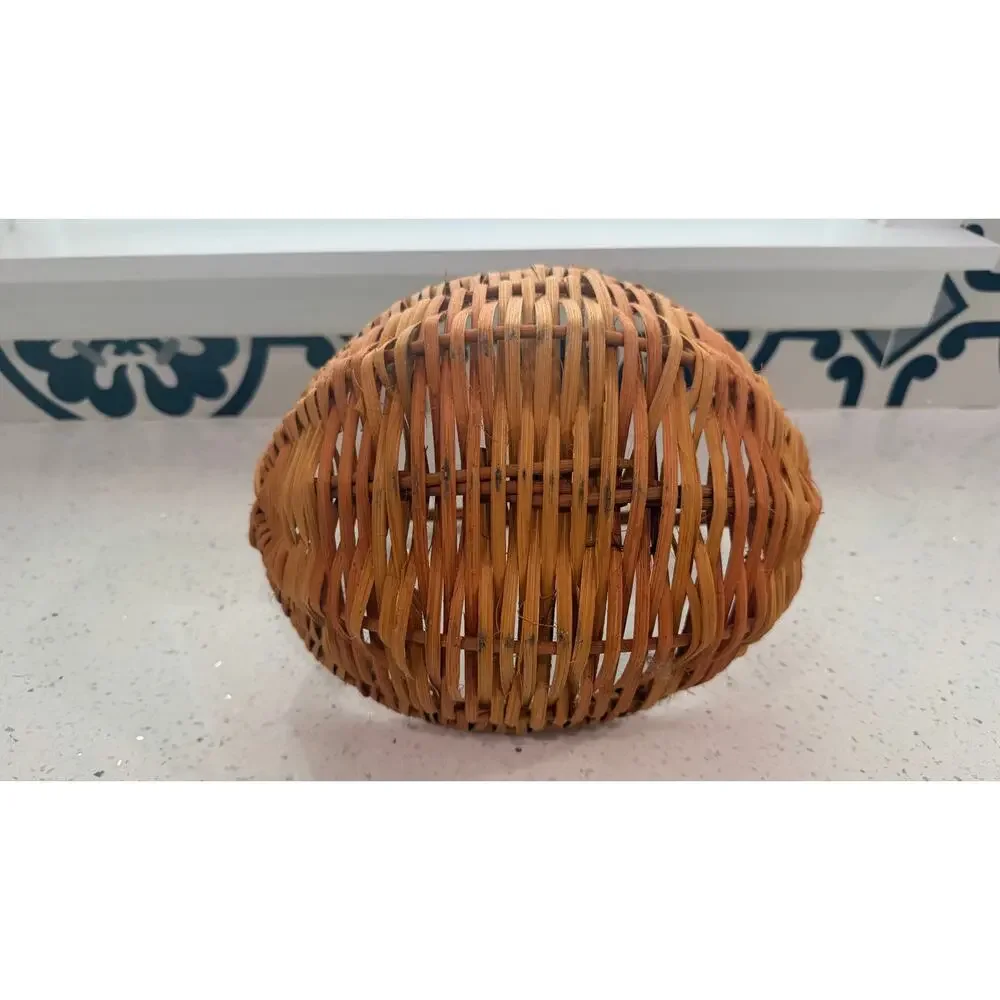 Vintage Handmade Woven Splint Basket Oval 10x8 Fixed Handle Primitive Farmhouse